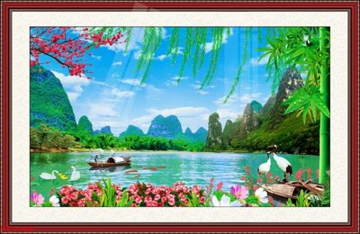 File gốc Tranh sơn thủy thác nước phong thủy ST1498 (cho in ấn) độc quyền