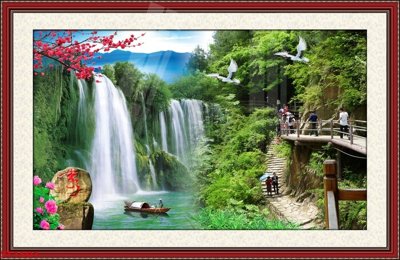 File gốc Tranh sơn thủy thác nước phong thủy ST1501 (dành cho trang trí nội thất)