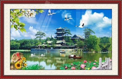 File tranh Tranh sơn thủy thác nước phong thủy ST1511 (ảnh gốc) in trần xuyên sáng