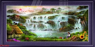 File tranh Tranh sơn thủy thác nước phong thủy ST1520 (gốc) chủ đề thiên nhiên