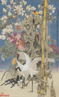 Hình ảnh file gốc in lụa Tranh sơn thủy thác nước phong thủy ST1535