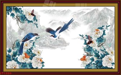 File in lụa Tranh sơn thủy thác nước phong thủy ST1559 (chất lượng cao) Tranh sơn thủy thác nước phong thủy ST1559