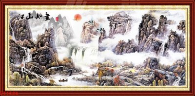 File tranh Tranh sơn thủy thác nước phong thủy ST1586 (gốc) chủ đề con người