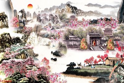 Mua file gốc Tranh sơn thủy thác nước phong thủy ST1604 (in ấn) tại Filetranh.com