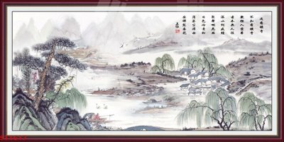 File tranh PSD Tranh sơn thủy thác nước phong thủy ST1617 chất lượng cao