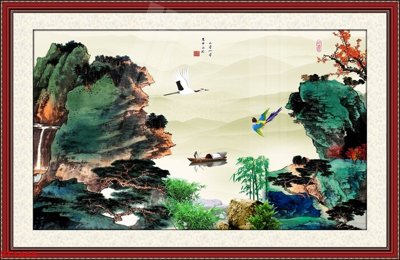 Tải file Tranh sơn thủy thác nước phong thủy ST1665 (ảnh gốc) in gạch men