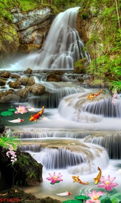 File gốc Tranh sơn thủy thác nước phong thủy ST1679 (trang trí) phòng ngủ