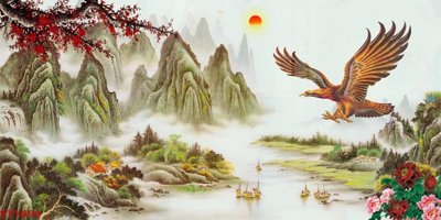 File in lụa Tranh sơn thủy thác nước phong thủy ST1694 (tân cổ điển) Tranh sơn thủy thác nước phong thủy ST1694