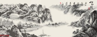 File PSD Tranh sơn thủy thác nước phong thủy ST1716 (bản gốc) cho nhà in