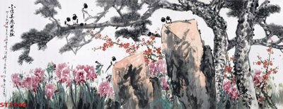 File tranh Tranh sơn thủy thác nước phong thủy ST1749 (bản gốc) treo quán cafe