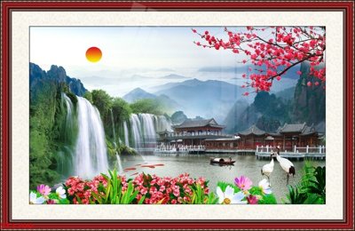 Tệp tin gốc Tranh sơn thủy thác nước phong thủy ST1799 (chất lượng) Tranh sơn thủy thác nước phong thủy ST1799