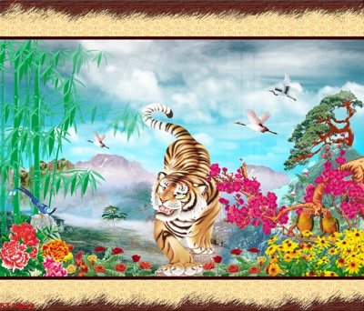 File gốc Tranh sơn thủy thác nước phong thủy ST1864 (in lụa) cao cấp