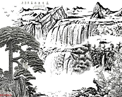 File gốc Tranh sơn thủy thác nước phong thủy ST1953 (in tráng gương) nghệ thuật