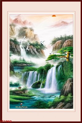 File gốc Tranh sơn thủy thác nước phong thủy ST1960 (dành cho quảng cáo)