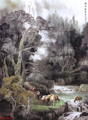 Mua file gốc Tranh sơn thủy thác nước phong thủy ST1963 (chất lượng) tại Filetranh.com