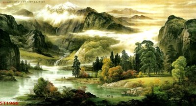 File tranh gốc Tranh sơn thủy thác nước phong thủy ST1966 (bản quyền) Filetranh.com