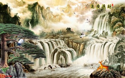 File tranh Tranh sơn thủy thác nước phong thủy ST2106 (bản gốc) in lụa 5D