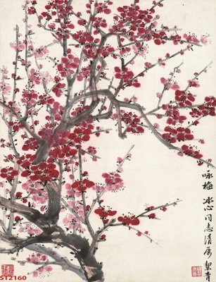 File gốc Tranh sơn thủy thác nước phong thủy ST2160 (in lụa) hoa văn cổ điển