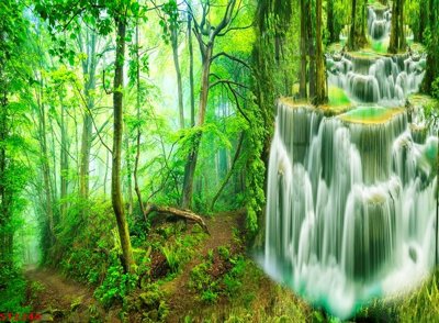 File tranh Tranh sơn thủy thác nước phong thủy ST2244 (bản gốc) in lụa dán tường