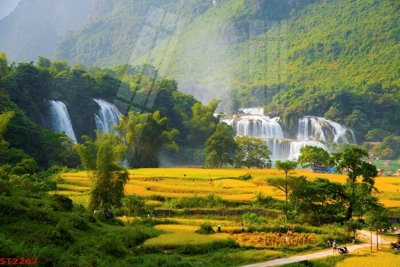 File PSD Tranh sơn thủy thác nước phong thủy ST2267 (bản gốc) chất lượng nhất