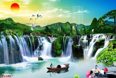 File ảnh Tranh sơn thủy thác nước phong thủy ST2285 (gốc) in biển hiệu