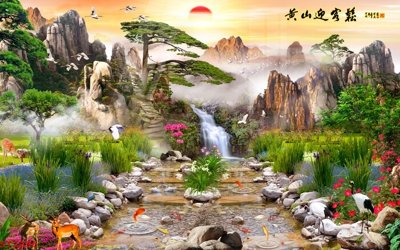 File in trần Tranh sơn thủy thác nước phong thủy ST2296 (bản gốc) phong cảnh