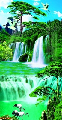 File tranh Tranh sơn thủy thác nước phong thủy ST2304 (bản gốc) treo quán cafe