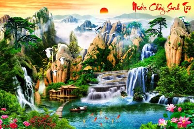 File in trần Tranh sơn thủy thác nước phong thủy ST2307 (bản gốc) phong cảnh