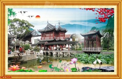 File gốc Tranh sơn thủy thác nước phong thủy ST2308 (in mica) làm bảng hiệu