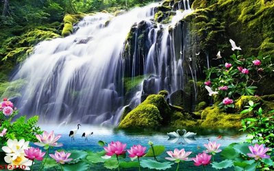 File tranh Tranh sơn thủy thác nước phong thủy ST2310 (gốc) chủ đề trừu tượng