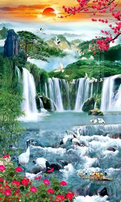 File in ấn cao cấp Tranh sơn thủy thác nước phong thủy ST2311 (file gốc)