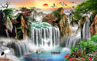 Tải file gốc Tranh sơn thủy thác nước phong thủy ST2318 dùng cho in ấn