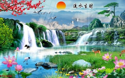 File tranh Tranh sơn thủy thác nước phong thủy ST2320 (ảnh gốc) cho in ấn kỹ thuật số