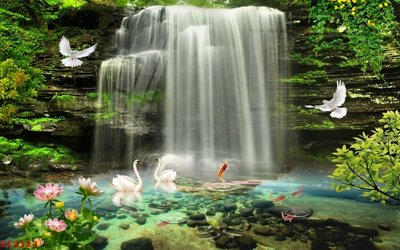 File in ấn Tranh sơn thủy thác nước phong thủy ST2323 (bản gốc) sắc nét