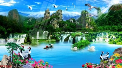 Tải file Tranh sơn thủy thác nước phong thủy ST2333 (gốc) in ấn chất lượng