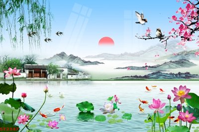 File tranh Tranh sơn thủy thác nước phong thủy ST2347 (bản gốc) treo quán cafe