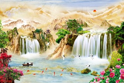 File ảnh Tranh sơn thủy thác nước phong thủy ST2348 (gốc) in backdrop sự kiện