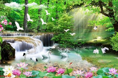 File gốc Tranh sơn thủy thác nước phong thủy ST2350 (PNG) nền trong suốt