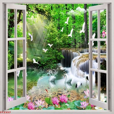 Tải file Tranh sơn thủy thác nước phong thủy ST2357 (PSD) cho in tranh kính