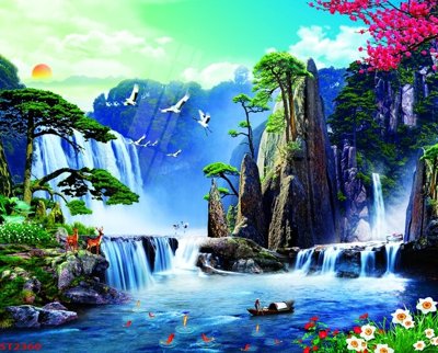 File tranh in trần Tranh sơn thủy thác nước phong thủy ST2360 (ảnh gốc siêu nét)