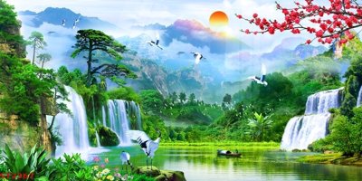 Chi tiết file tranh tráng gương Tranh sơn thủy thác nước phong thủy ST2367 (ảnh gốc)