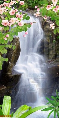 Download file gốc Tranh sơn thủy thác nước phong thủy ST2373 (in lụa) nghệ thuật