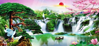 Download file tranh PSD Tranh sơn thủy thác nước phong thủy ST2374 để chỉnh sửa