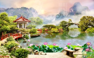 File tranh gốc Tranh sơn thủy thác nước phong thủy ST2375 (bản đẹp) độc quyền