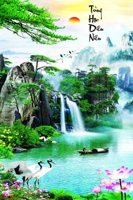 File in mica Tranh sơn thủy thác nước phong thủy ST2384 (bản gốc) sắc sảo
