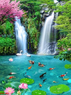 Download file tranh Tranh sơn thủy thác nước phong thủy ST2403 (file gốc PSD)