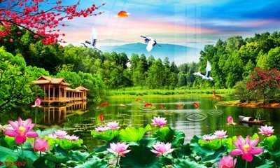 Tải file Tranh sơn thủy thác nước phong thủy ST2407 (gốc) in tranh tráng gương