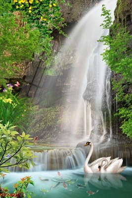 Hình ảnh file gốc in trần nhà Tranh sơn thủy thác nước phong thủy ST2423