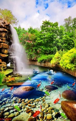 File gốc Tranh sơn thủy thác nước phong thủy ST2424 (cho in ấn) độc quyền