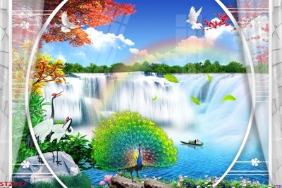 File tranh Tranh sơn thủy thác nước phong thủy ST2427 (ảnh gốc) sắc nét hoàn hảo
